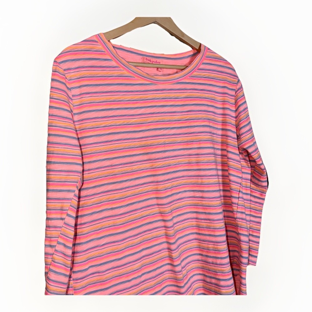 Fresh Produce Striped Top Size Medium High Low Curved Hem - Picture 2 of 6